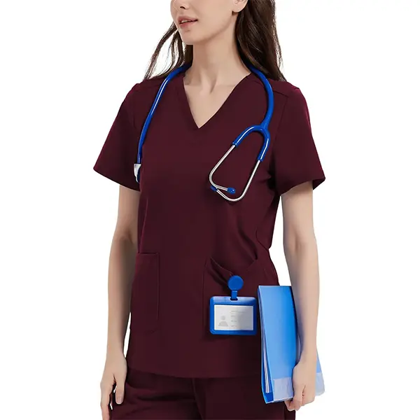 Women's Yoga-Style Medical Top — V-Neck, Double Pockets, Soft, Comfortable, and High-Stretch