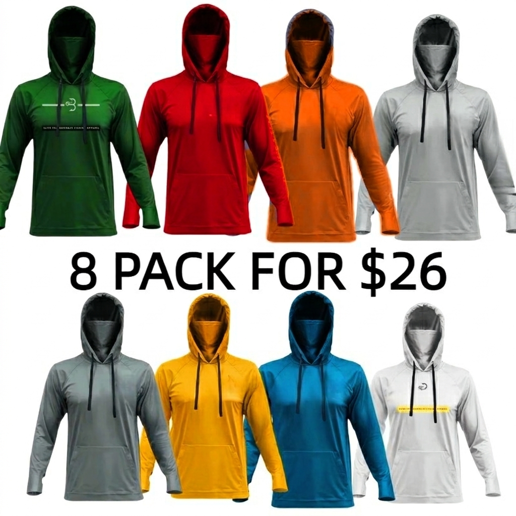 Fishing and Construction Shirts - Hooded UPF 50 Long Sleeve with Gaiter - Lightweight, Breathable, Moisture-Wicking, Premium Outdoor Wear for Men