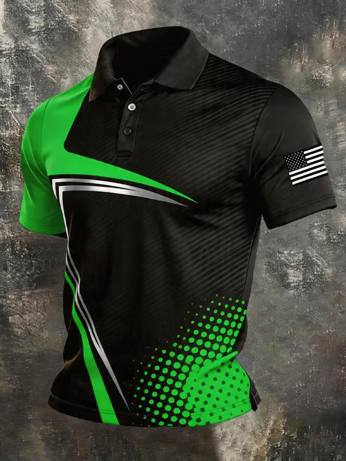 Men's Retro Patriot Color Block Polo Collar Short Sleeve