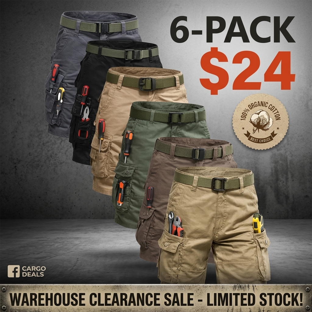 6-Pack Men’s Tactical Cargo Shorts – Breathable Outdoor Utility Shorts