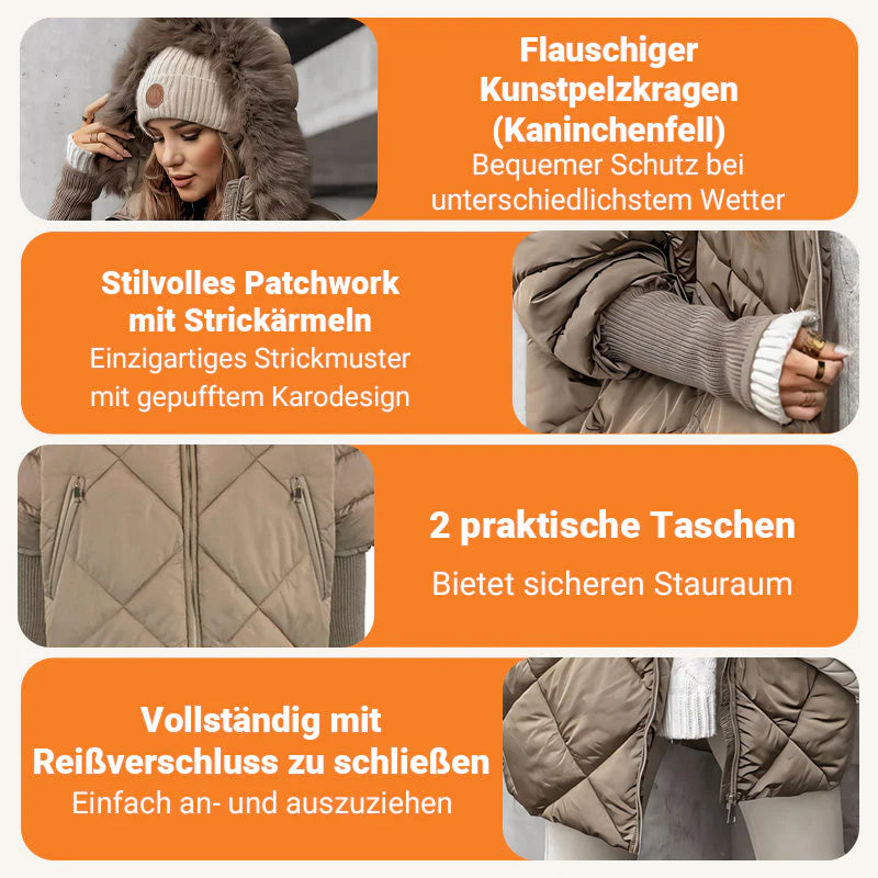 Women's midi parka with knitted sleeves