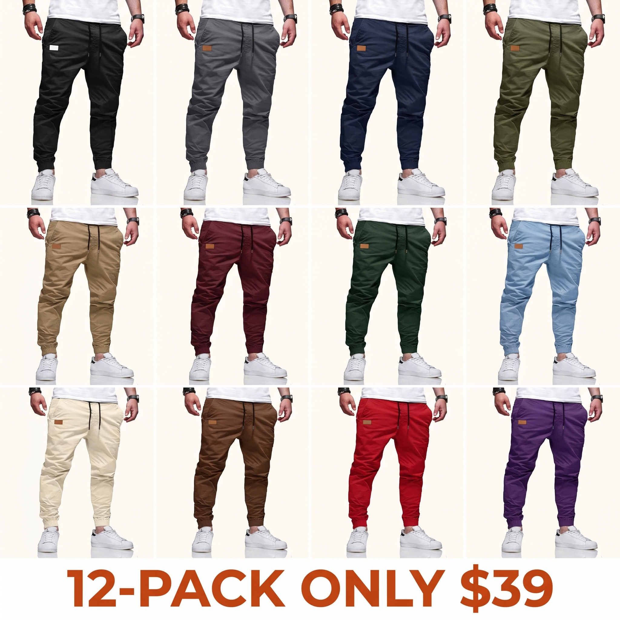 Men's Casual Joggers – Elastic Waistband with Drawstring