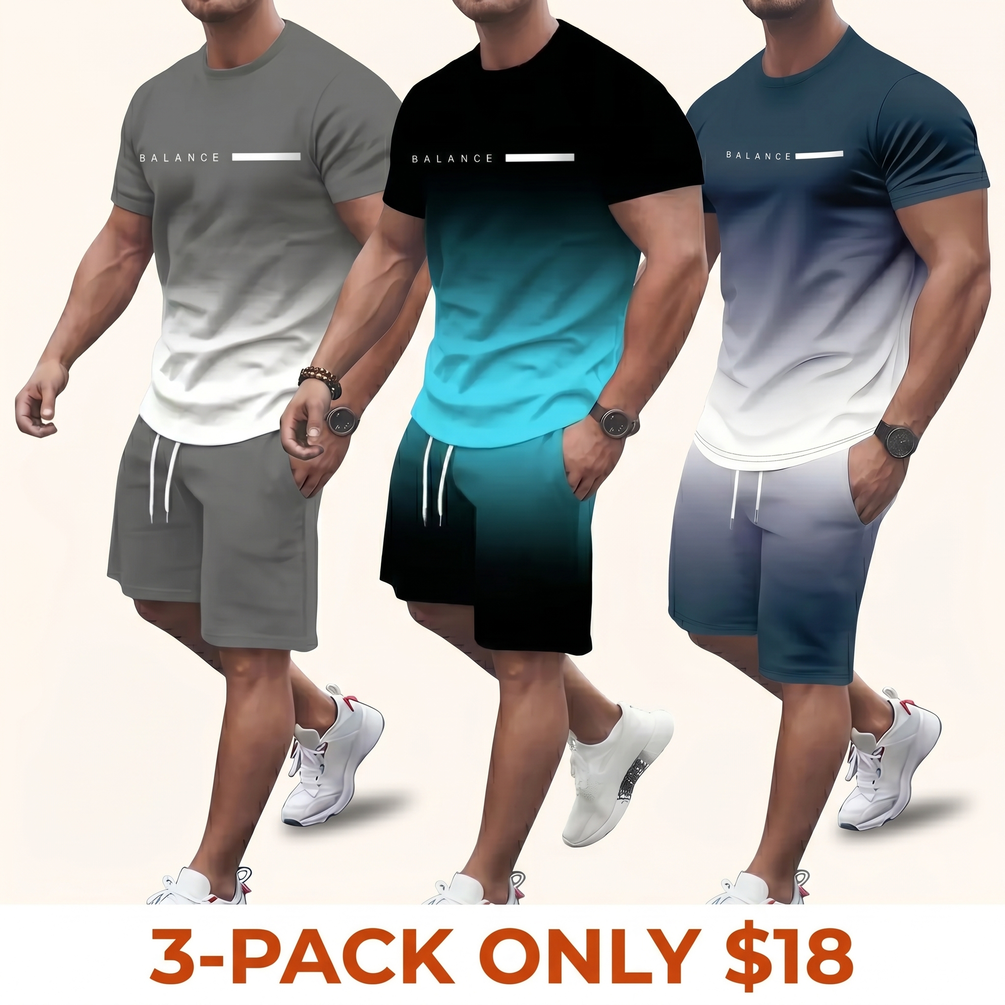 Men's Gradient Short-Sleeve Gym Set