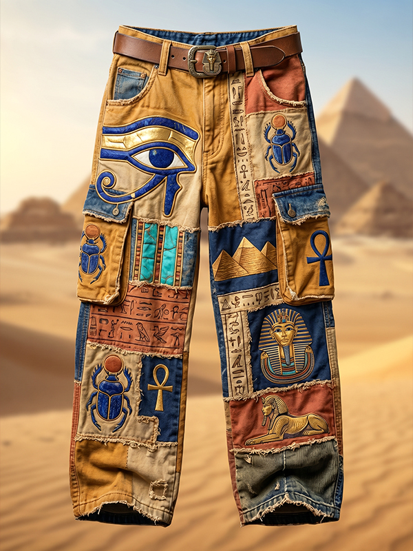 Men's Ancient Egypt Mysterious Eye Of Horus Scarab Print Casual Cargo Pants