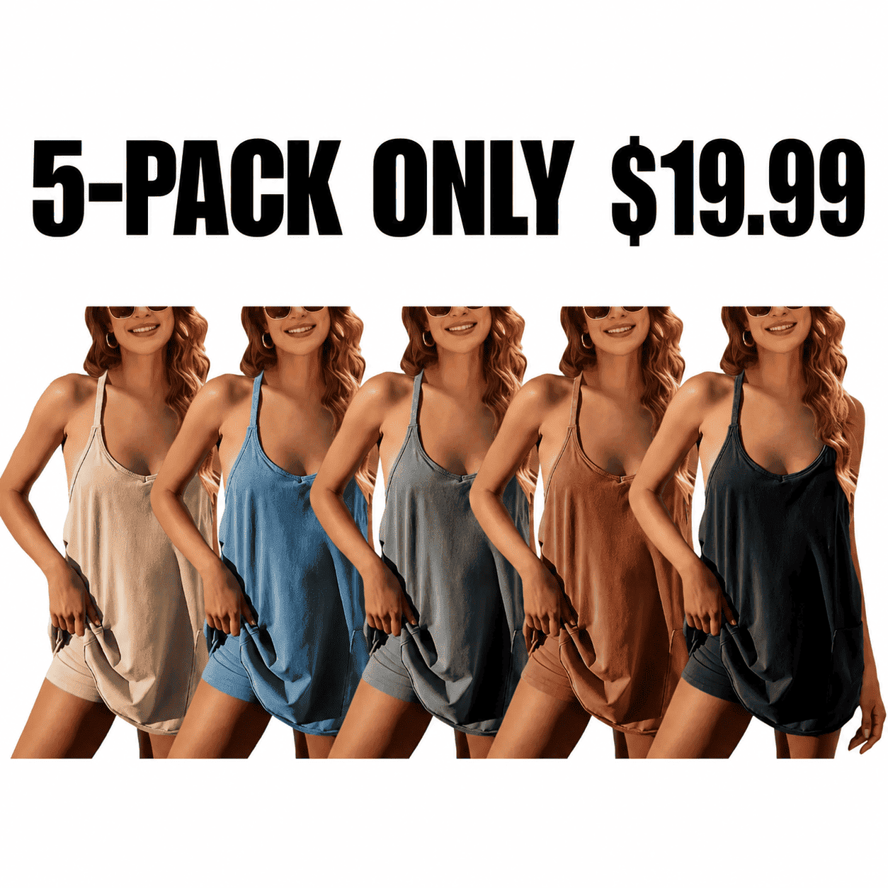 Women's Athletic Sleeveless Mini Dress with Built-in Shorts