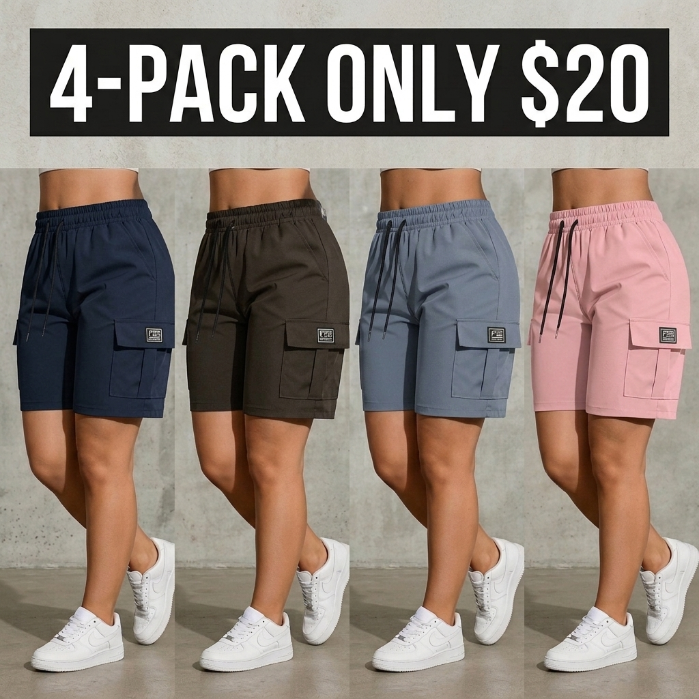 Women's Quick-Dry Outdoor Cargo Hiking Shorts – Elastic Waist, Multi-Pocket, Knee-Length Comfort Fit