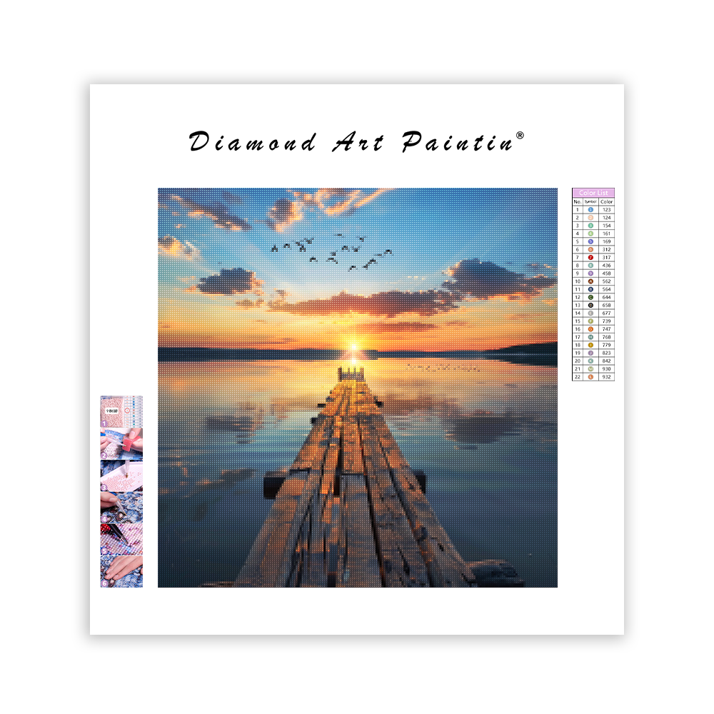 Sunset Lake Pier - Diamond Painting