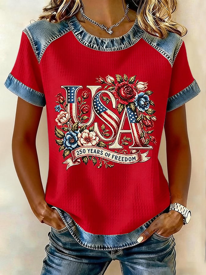 Women's 250th Anniversary Freedom Flower Art  Print   Shirt