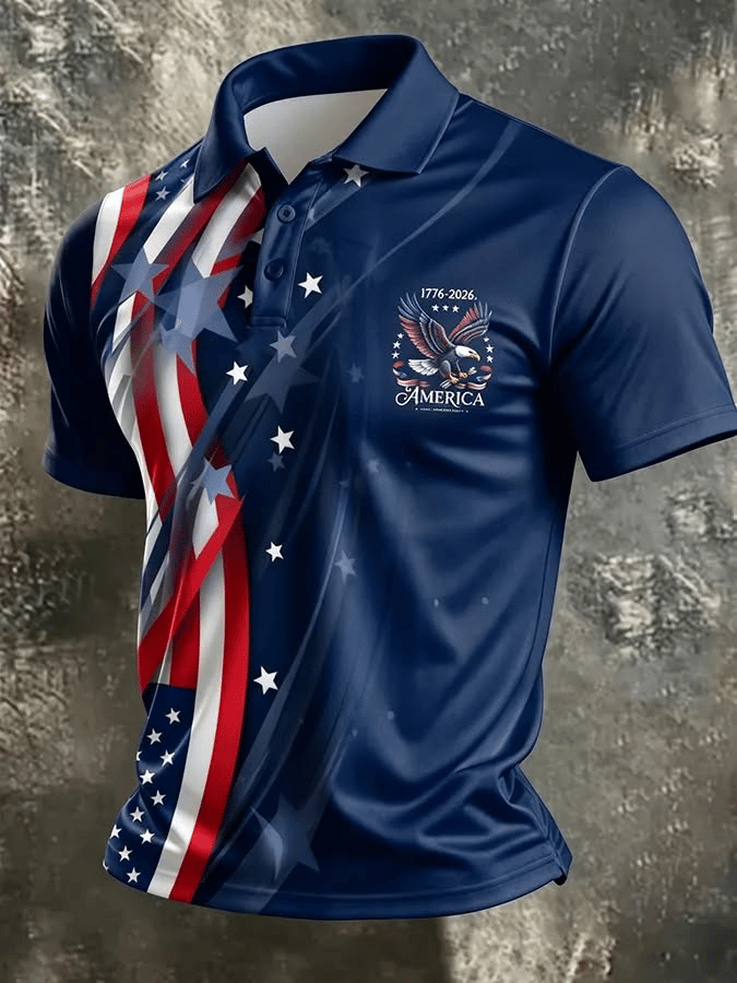 Men's America 250th Anniversary Print Casual Polo Shirt