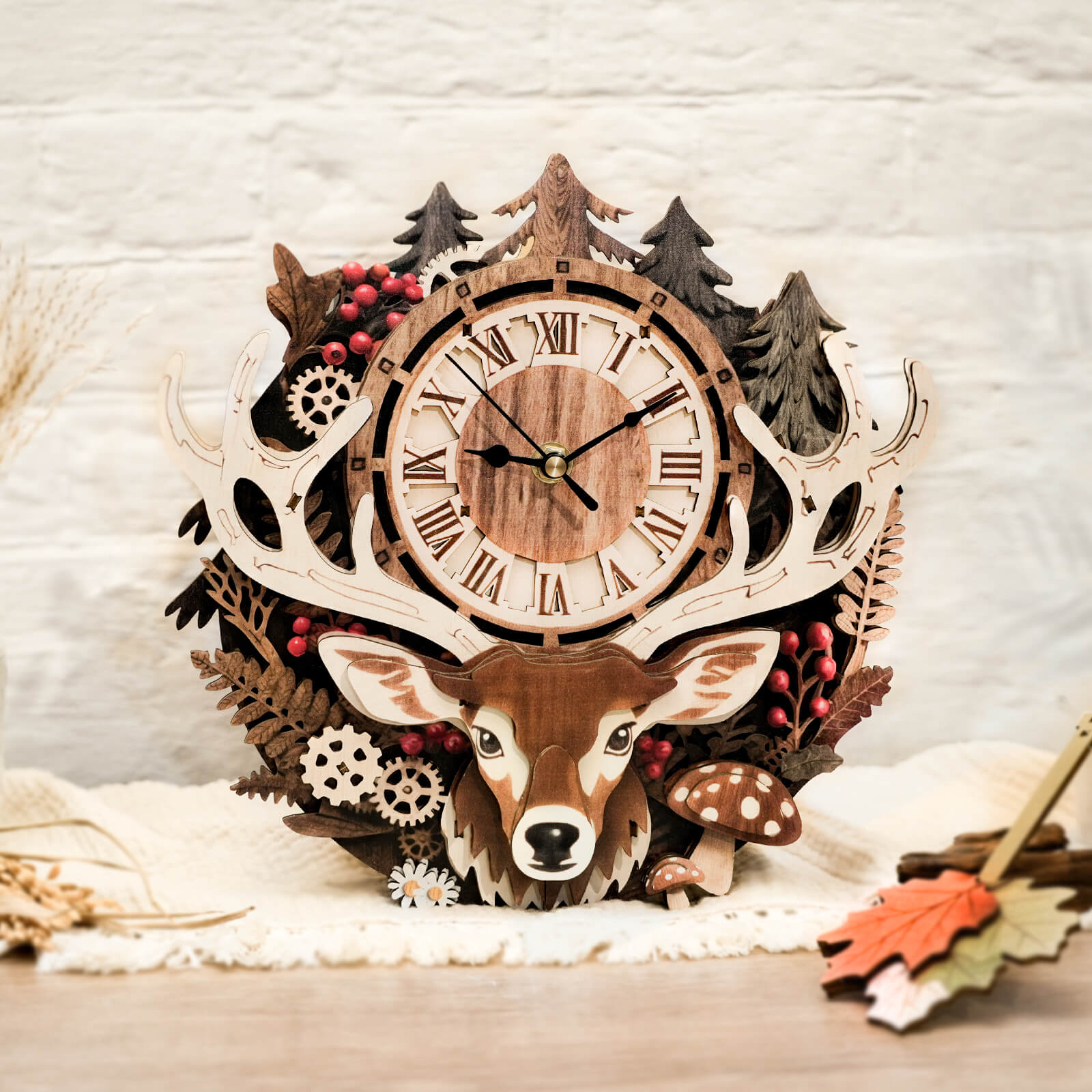 ReindeerDIY Wooden Clock, 3D Puzzle Craft Kit