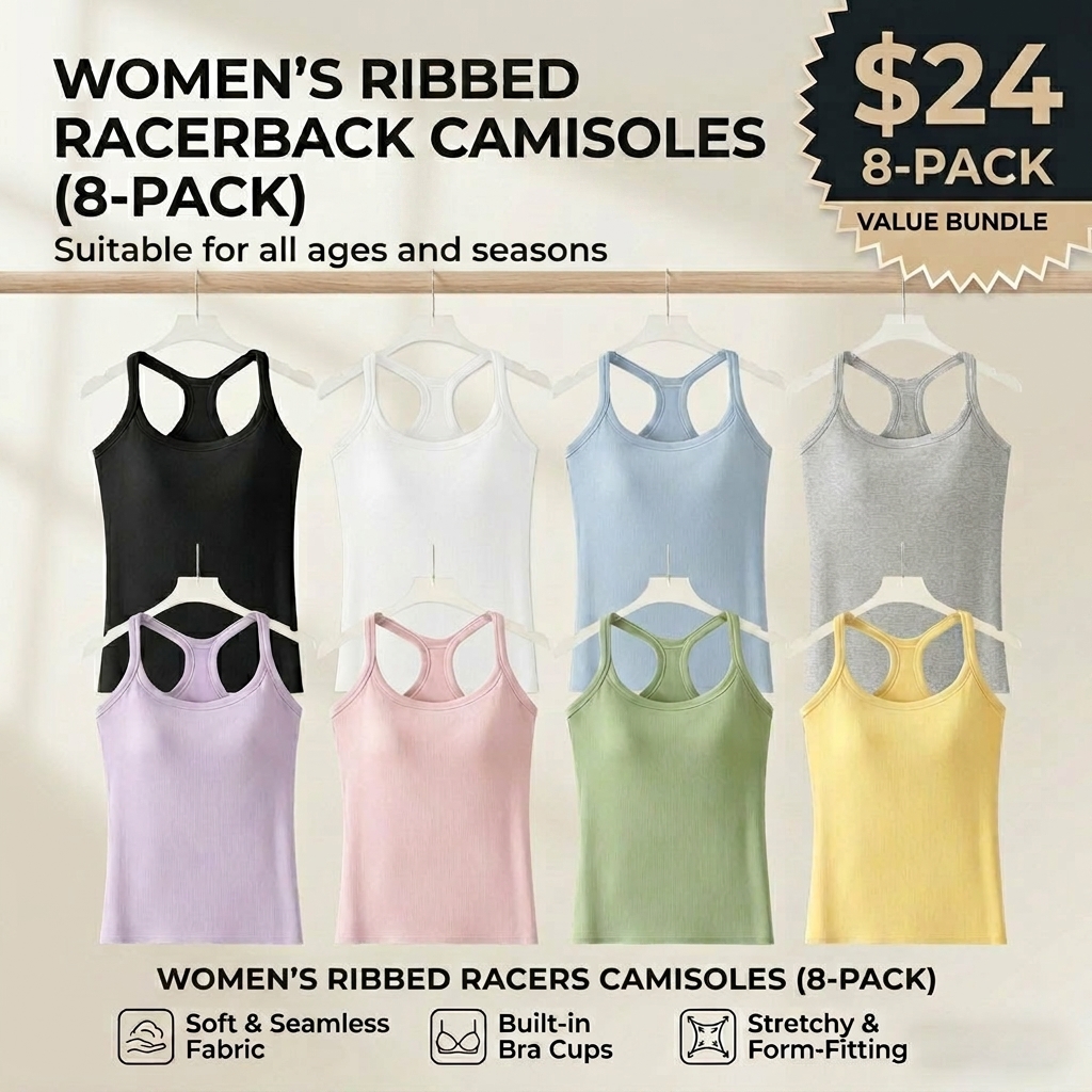 Women's Ribbed Built-in Bra Tank Top