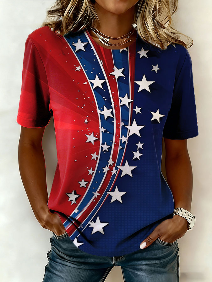 Women'S Retro American Flag Printed Casual T-Shirt
