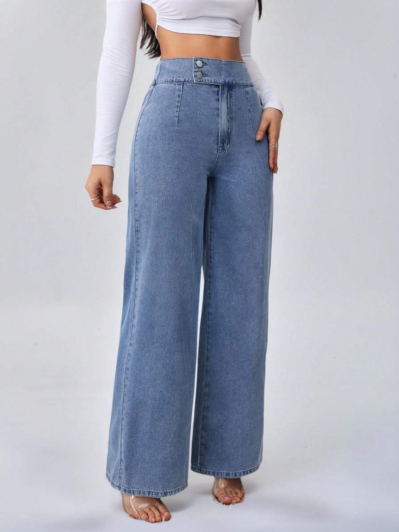 Women's Vintage-Elegant High-Waisted Wide-Leg Light-Wash Jeans