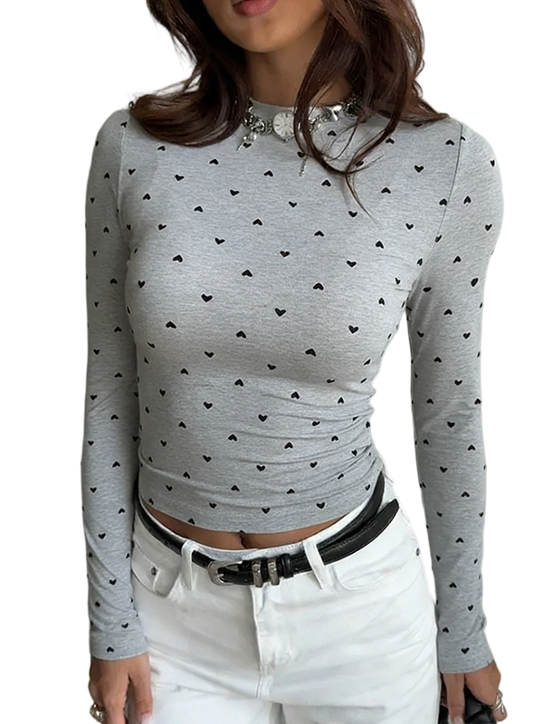 Women's color-block heart-patterned crewneck sweater