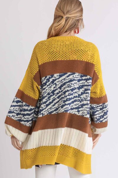 Full Size Color Block Open Front Longline Cardigan