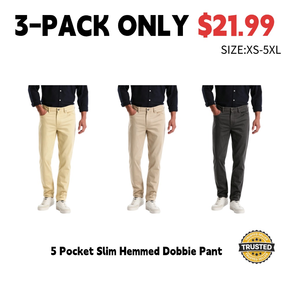 🔥 Limited-Time 7-Piece Set – 5-Pocket Slim-Fit Dobby Pants with Hemmed Cuffs