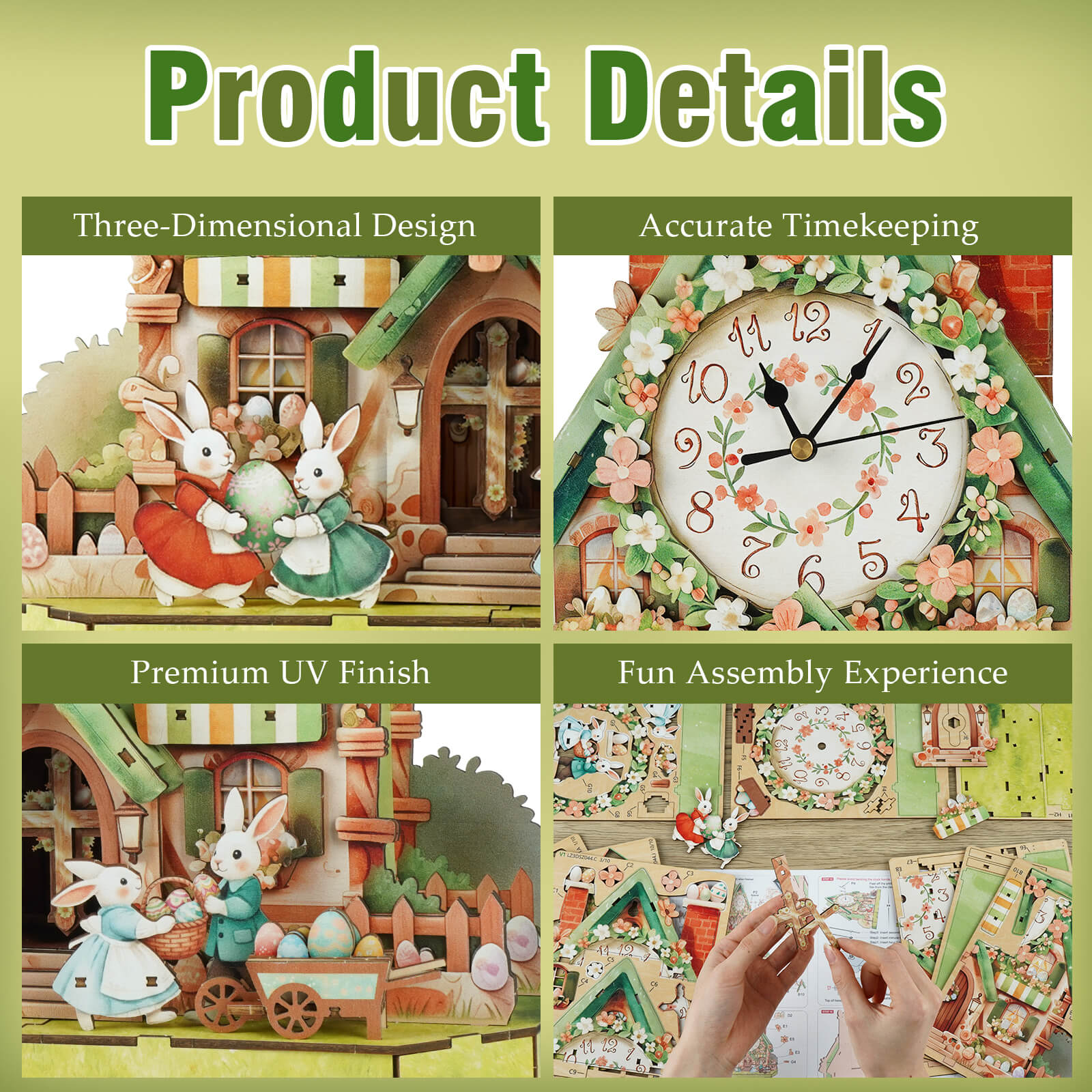 Easter Egg HutDIY Wooden Clock, 3D Puzzle Craft Kit