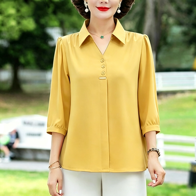 Women's 3/4 Sleeve Shirt Elegant Polo Collar Solid Color Blouse