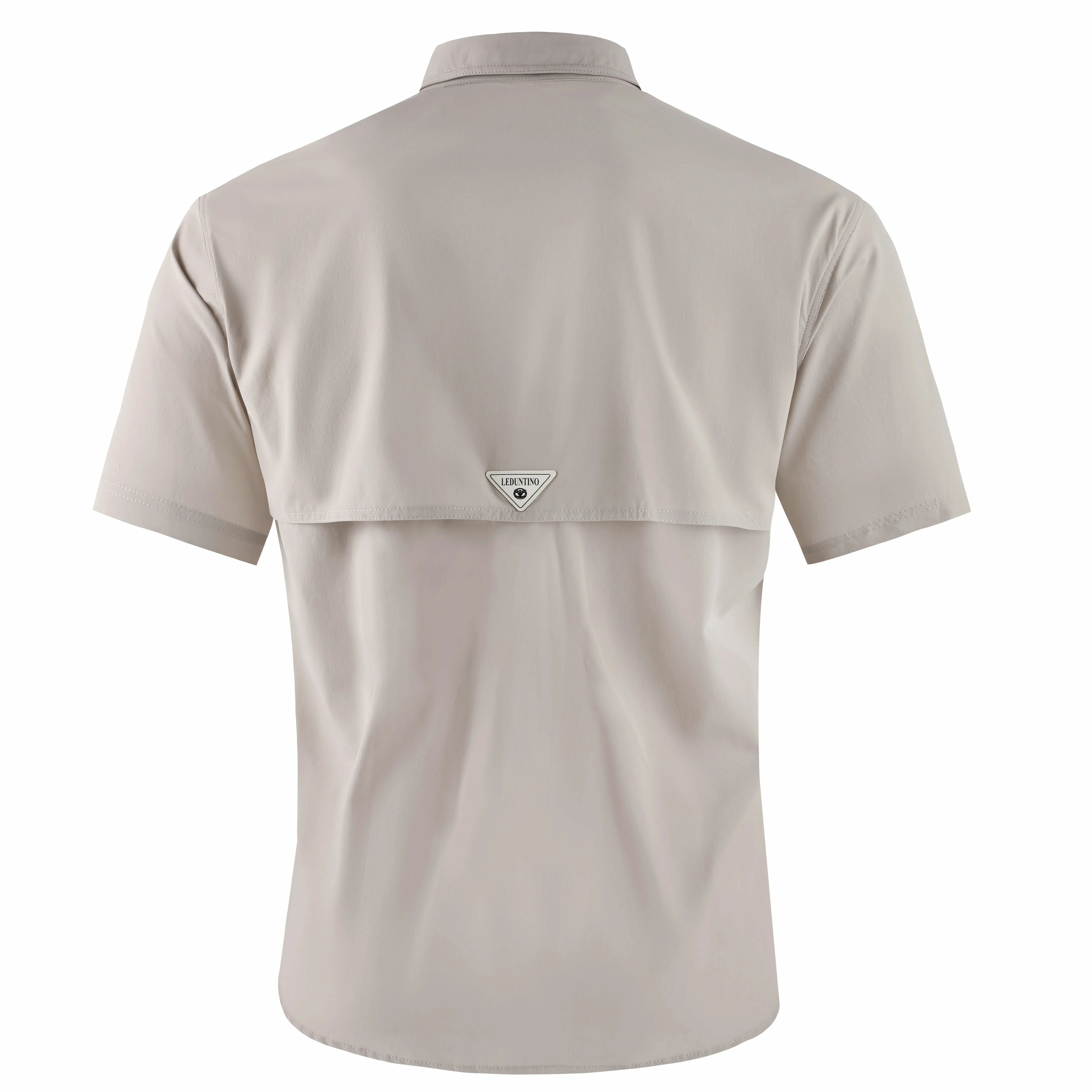 Men's American-Style Solid Color Shirt with Hidden Ventilation Holes Casual Summer Beach Nylon Shirt High-Quality Fabric Short Sleeves Button Closures