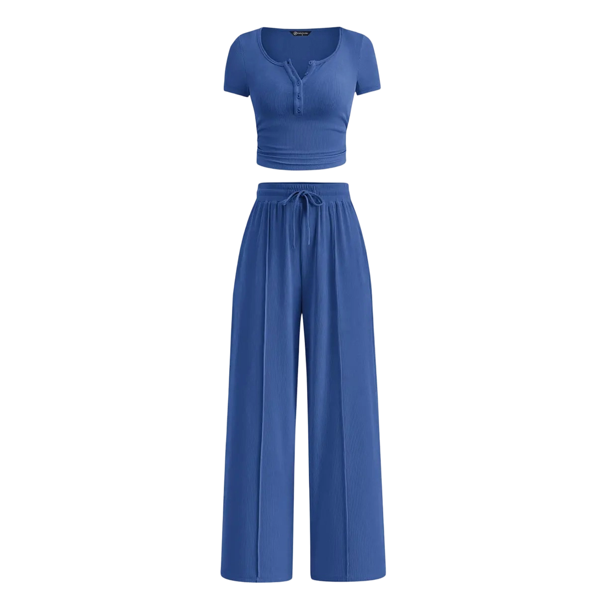 🔥Women’s Ribbed Knit 2-Piece Lounge Set – Button Crop Top & Wide Leg Pants