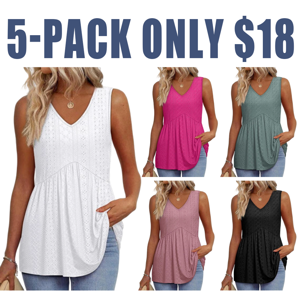Women’s V-Neck Peplum Tank Top – Flowy, Sleeveless, Stretchy Summer Style