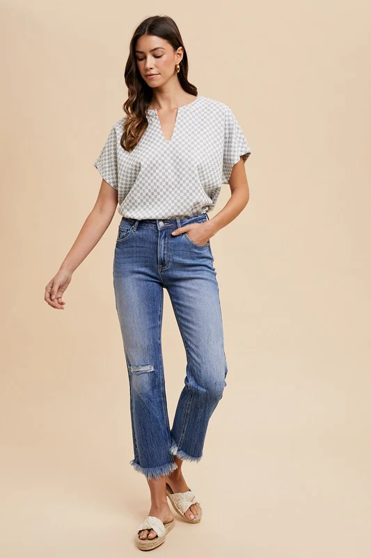 Wear Distressed Raw Hem Straight Leg Cropped Jeans