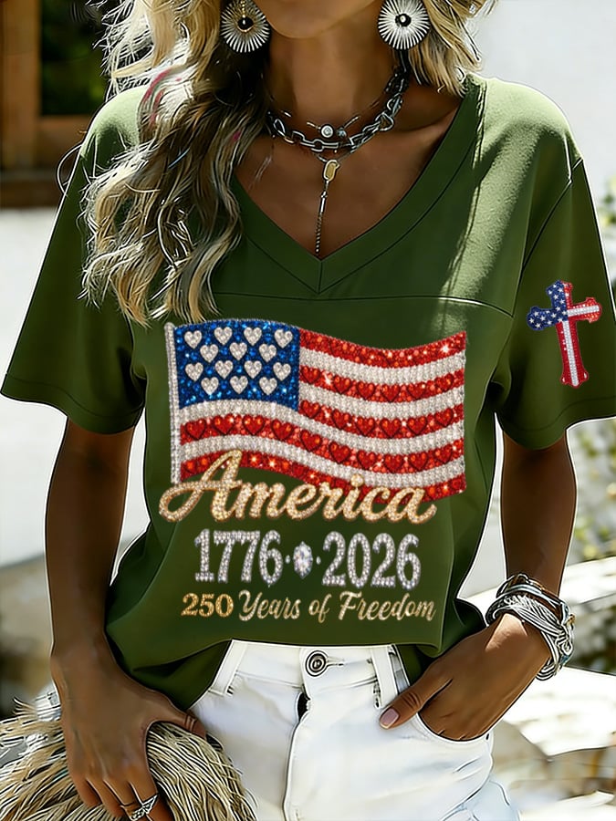 Women's 250th Anniversary Print V-Neck Top