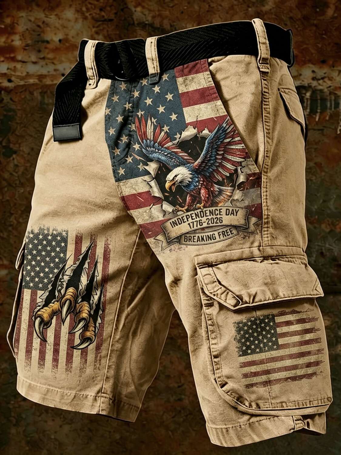 Men's Independence Day 1776-2026 American Flag And Eagle Print Casual Shorts