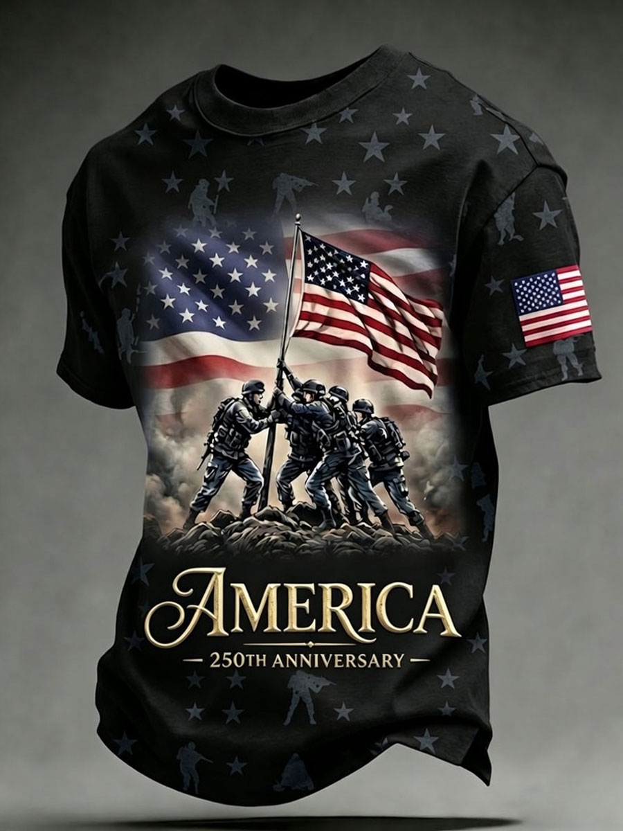 Men'S Retro America 250 National Flag Print Casual T Shirt