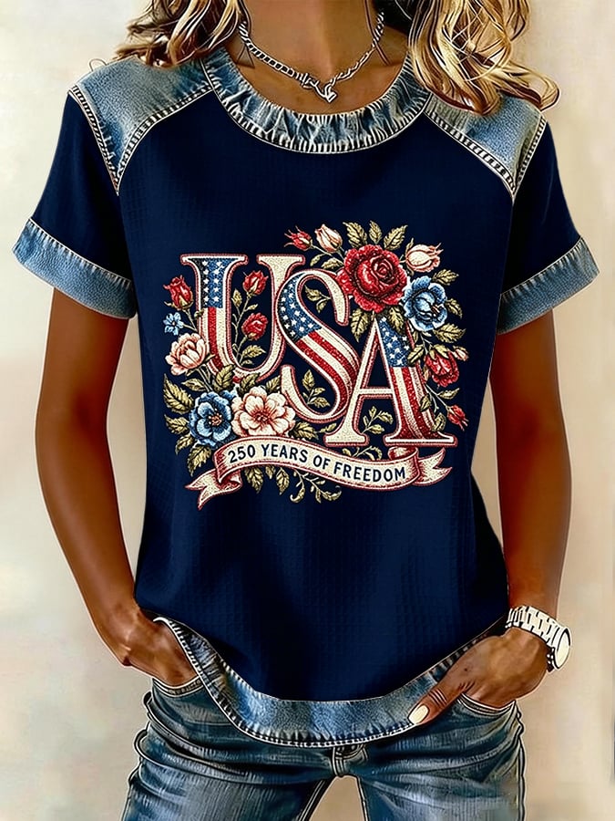 Women's 250th Anniversary Freedom Flower Art  Print   Shirt