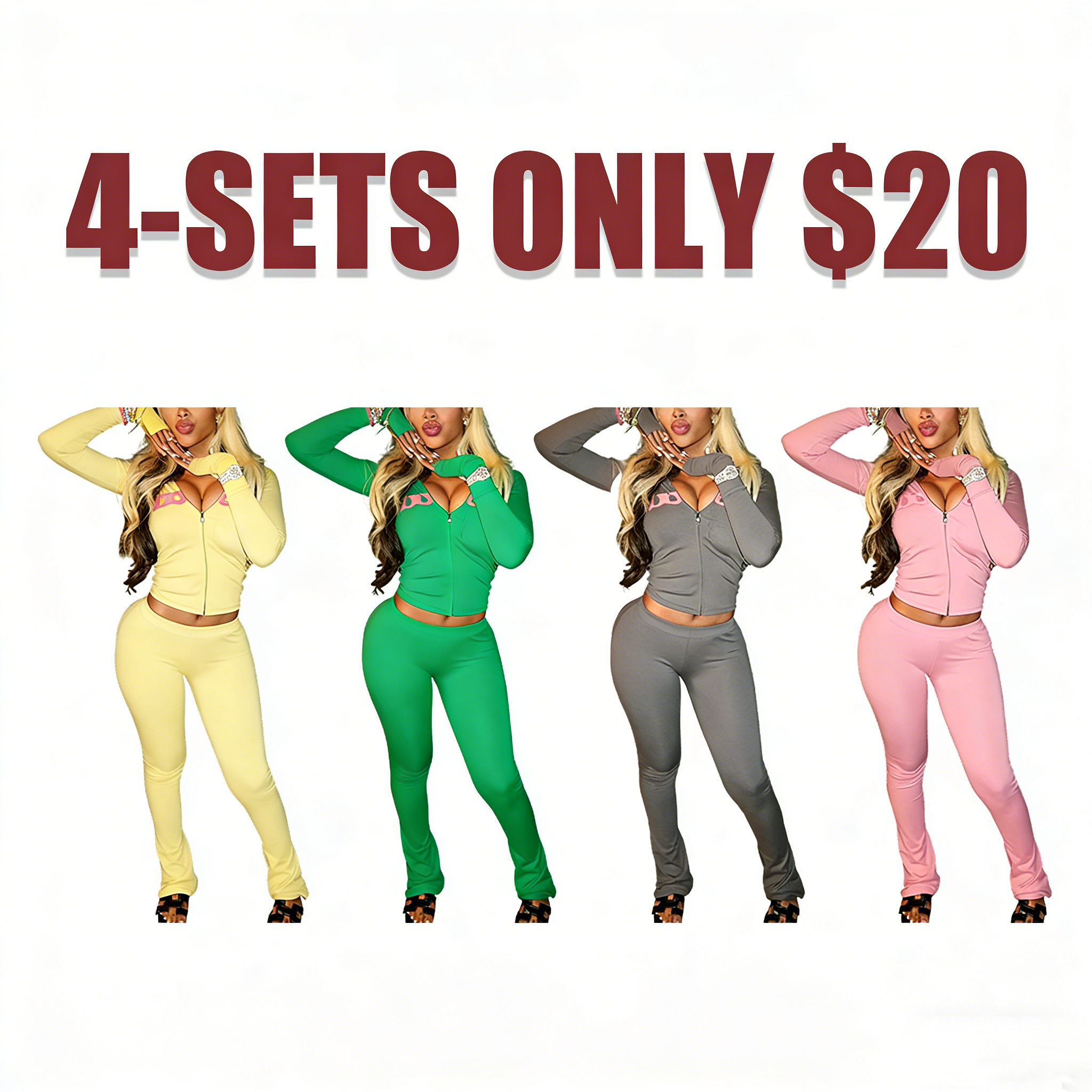 Two-Piece Set Women's Fall Winter Hooded Letter Print Zipper Jacket and Pants Set