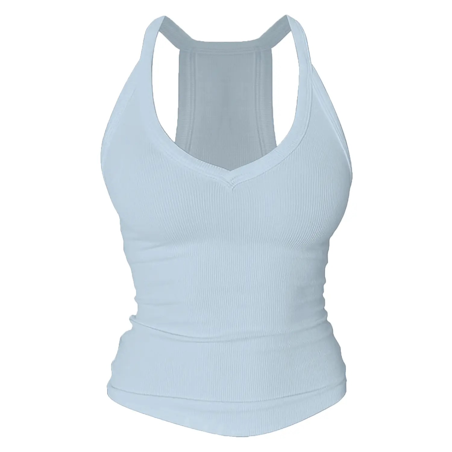 Women's V-Neck Racerback Cotton Tank Top Fitted Cami with Built-In Shelf Bra Basic Sleeveless Shirt