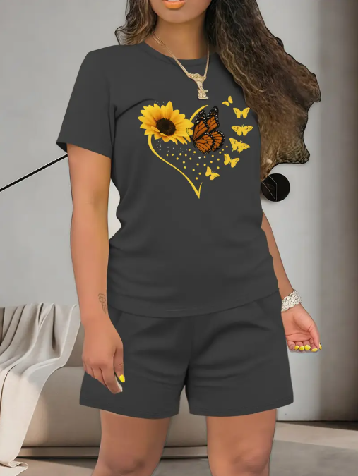 Women's Summer Casual Top & Shorts Set. Fitted Thin Lightweight Fabric Clothing