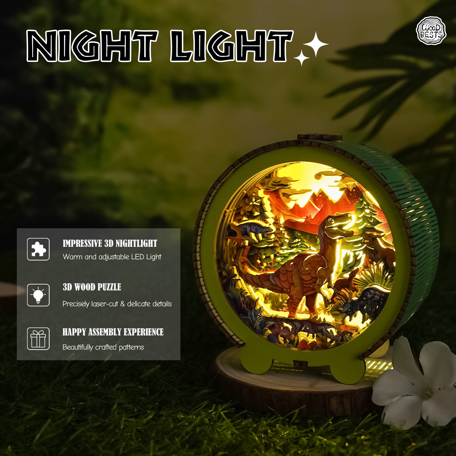 Volcano Dinosaur Kit - 3D Wooden Puzzle Night Light