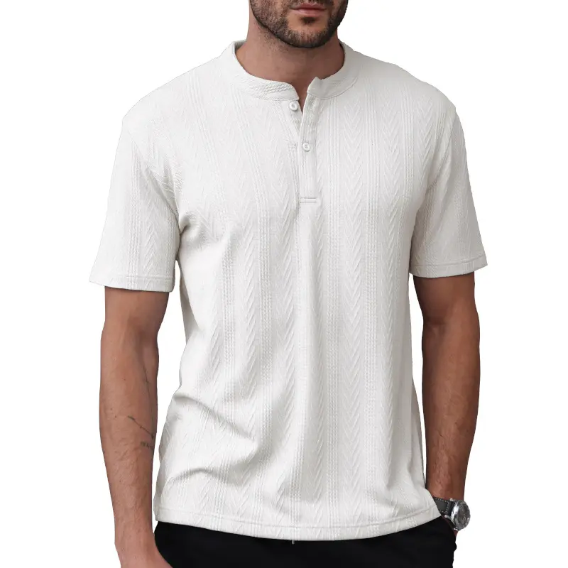 Men’s Textured Henley T-Shirt Short Sleeve Casual Top – Lightweight Breathable Summer Shirt