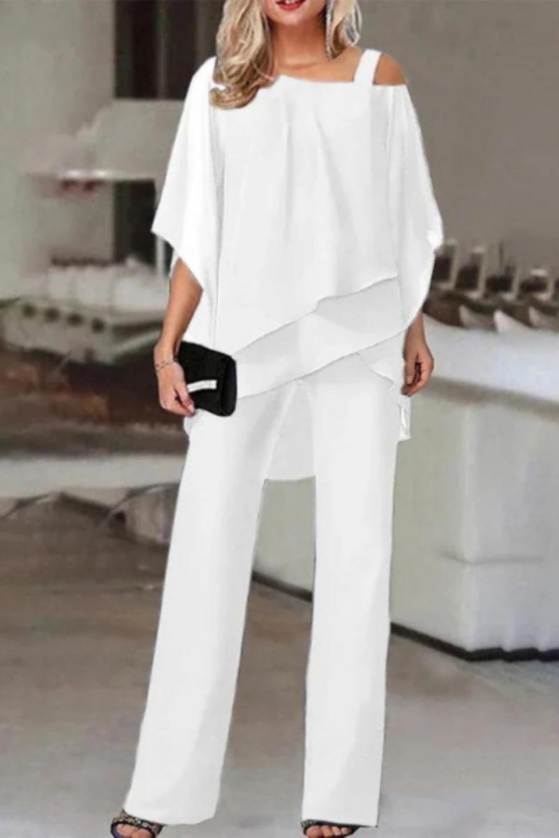 Elegant Layered Chiffon Top & Wide-Leg Pants Set