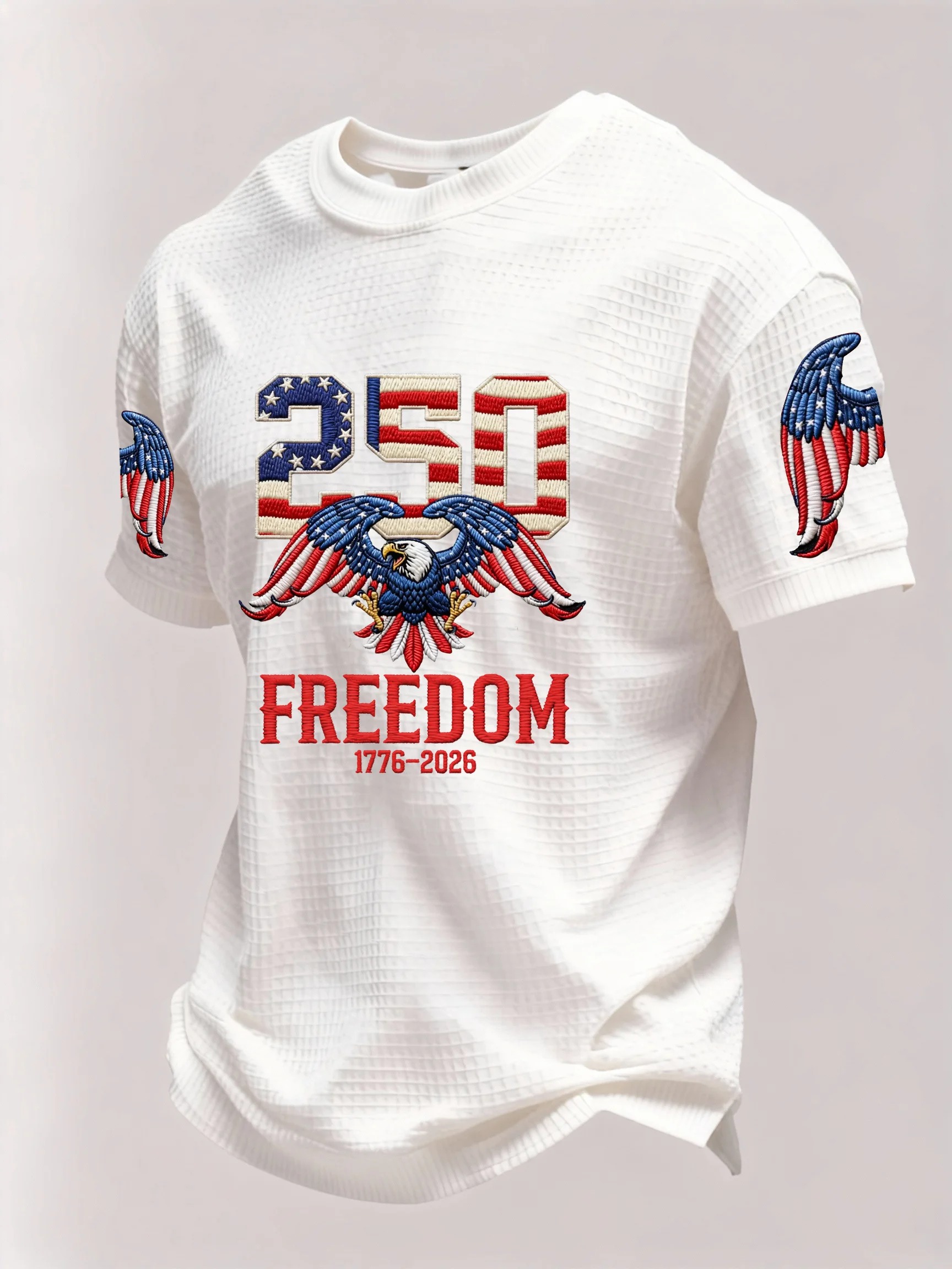Men’s USA 250th Anniversary Embroidered Print Short Sleeve Waffle T-Shirt