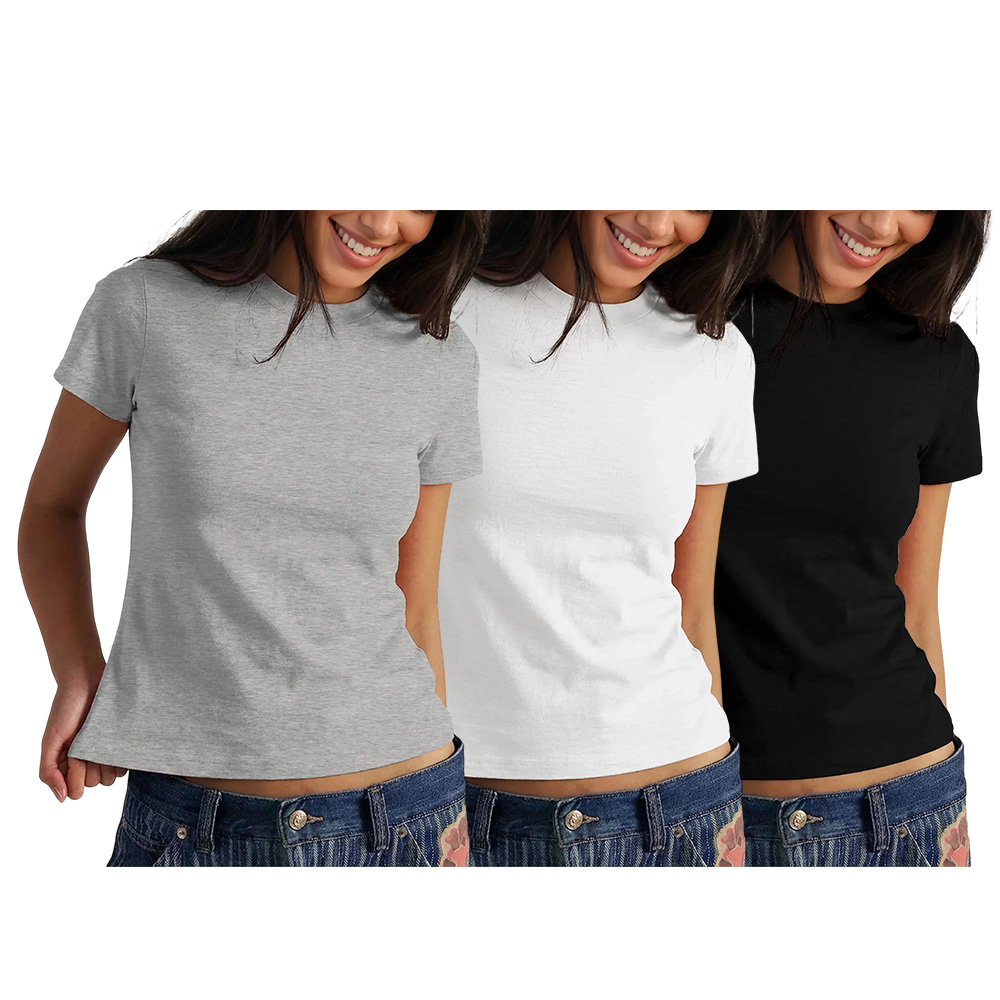 Women's Short Sleeve T Shirts Crew Neck Slub 100% Cotton Shirt