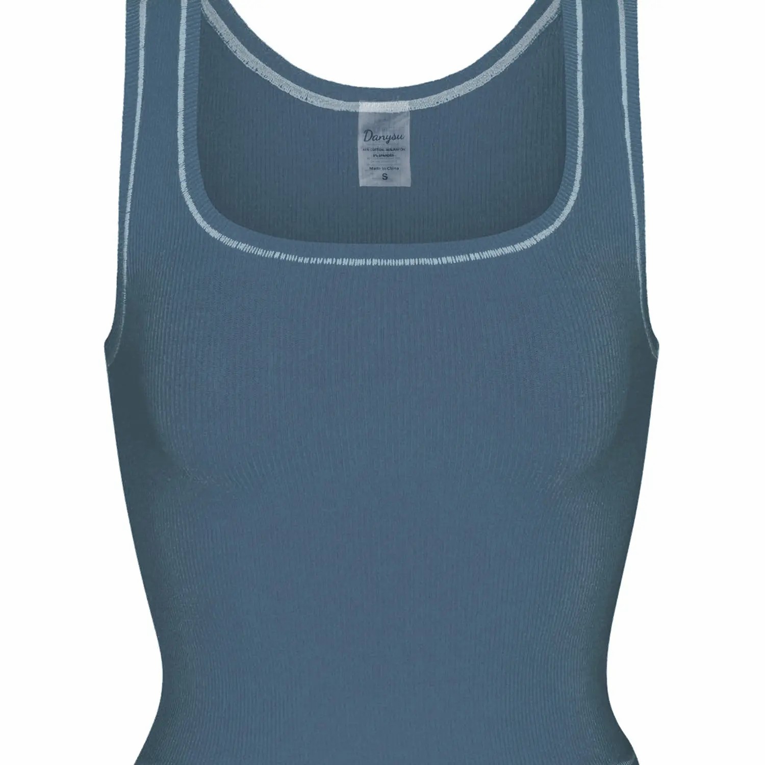 Women Rib Tank Top Padded Workout Top Square Neck Crop Tank Fitted Basic Cami Tops