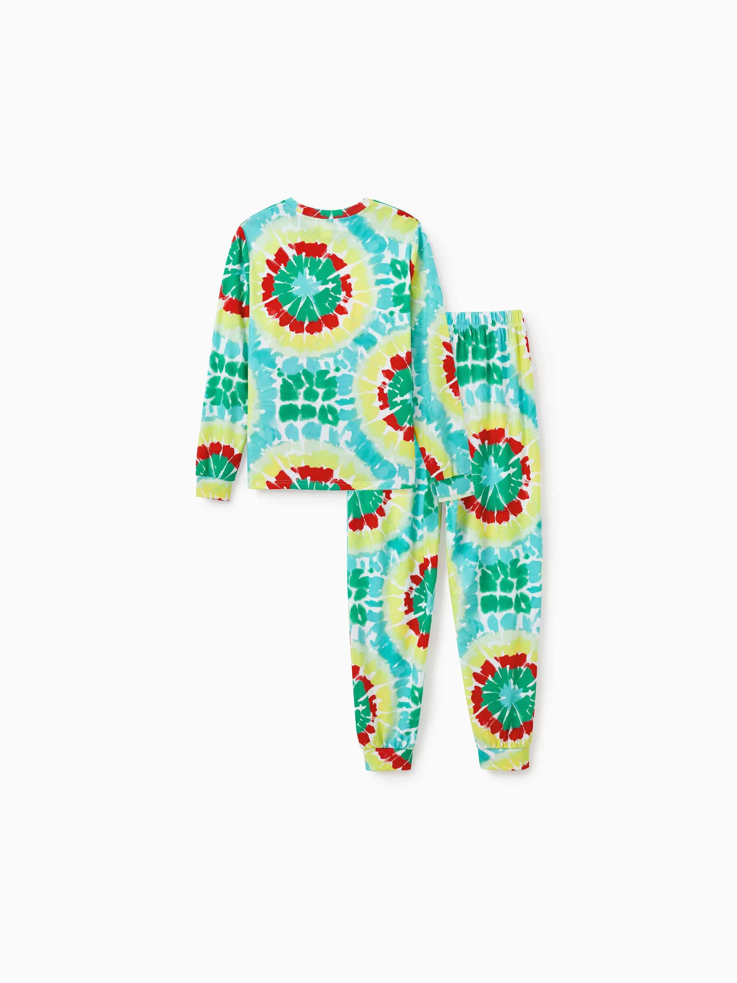 Christmas Matching Family Pajamas Set Colorful Christmas Tree Print PJS with Christmas Socks Multi-color