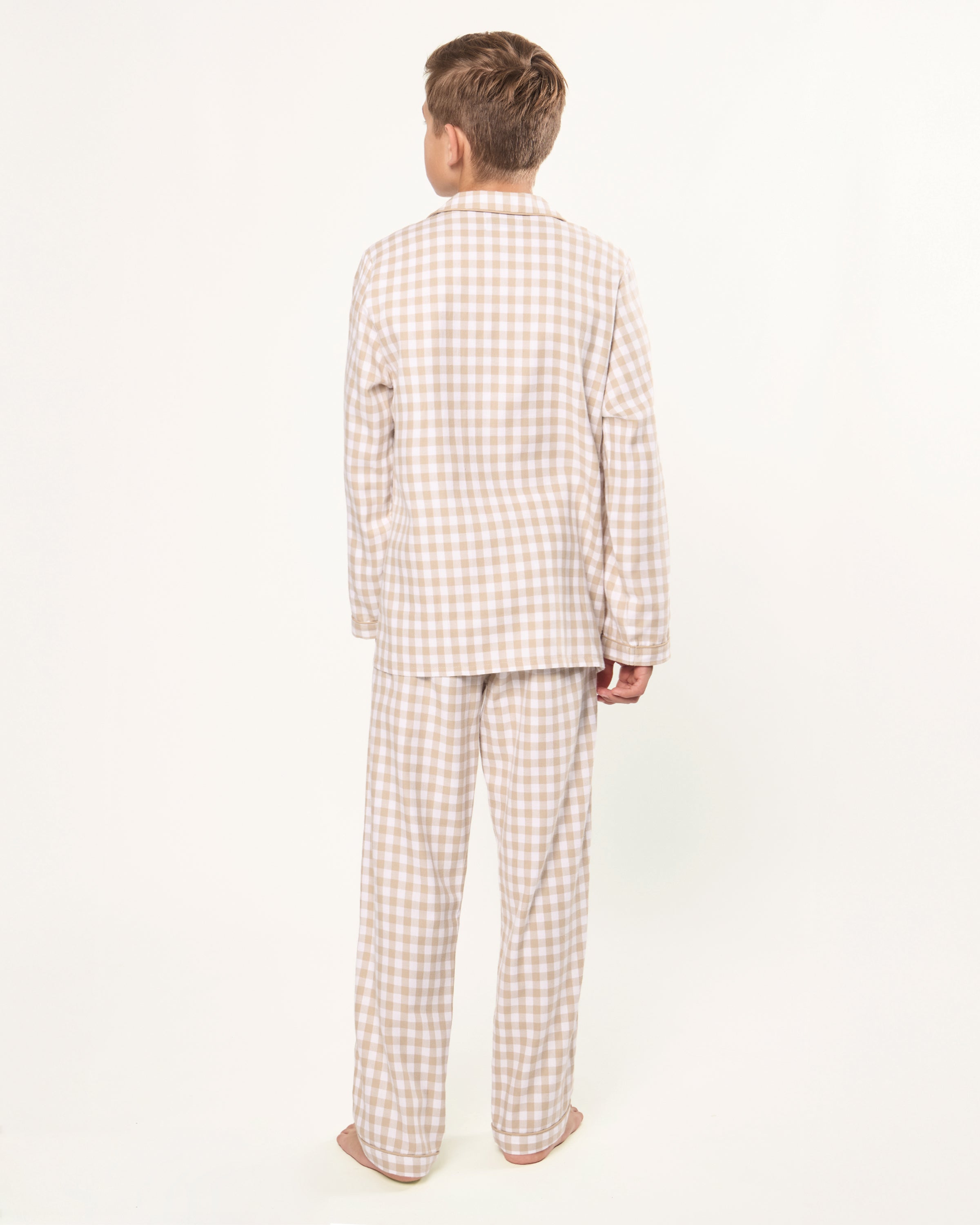 Kid's Twill Pajama Set in Camel Gingham