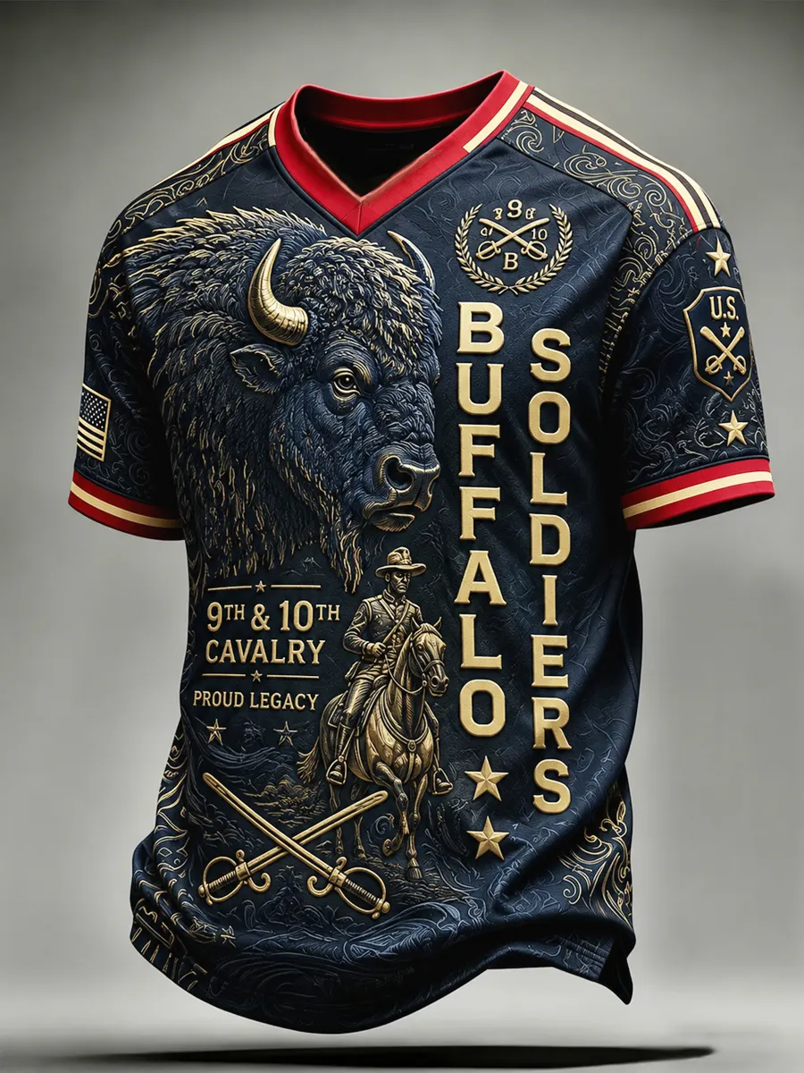 Men's Retro Buffalo Soldier Print Casual T-Shirt