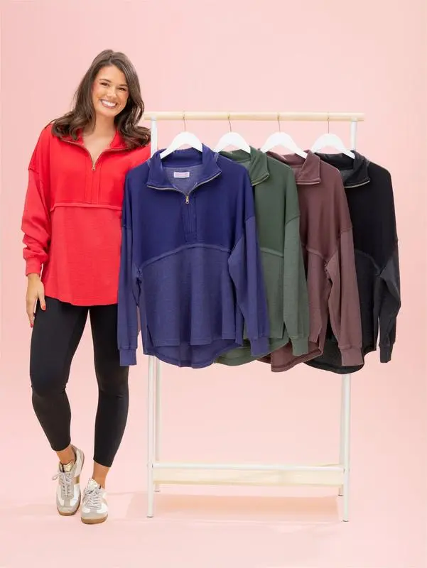 Womens Casual Waffle Knit Half-Zip Sweatshirt