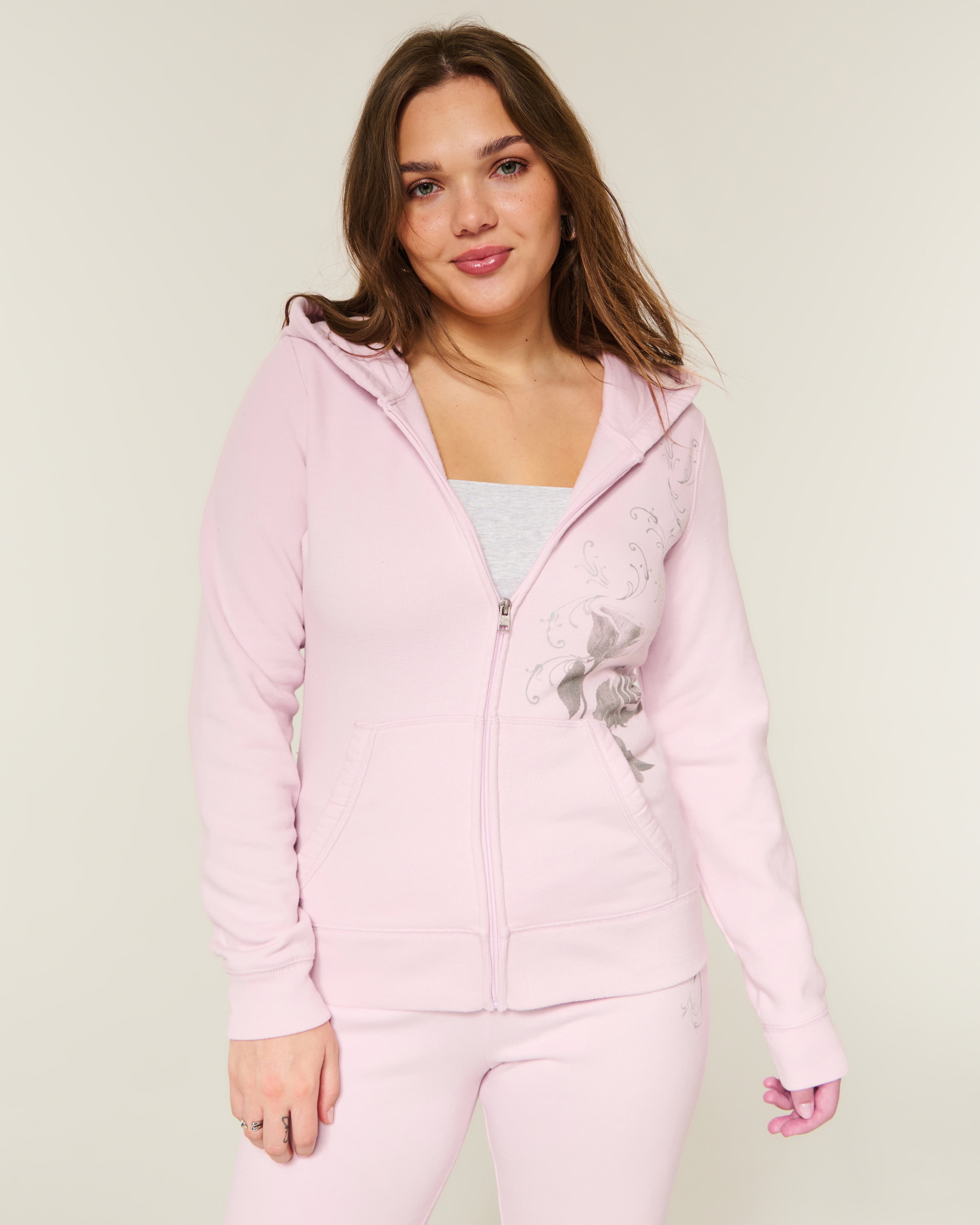 Women's Pink Rose Graphic Zip-up Hoodie