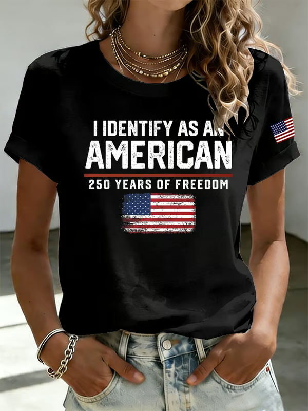 Ladies' Casual American 1776-2026 Anniversary Celebration Print Round Neck T-Shirt