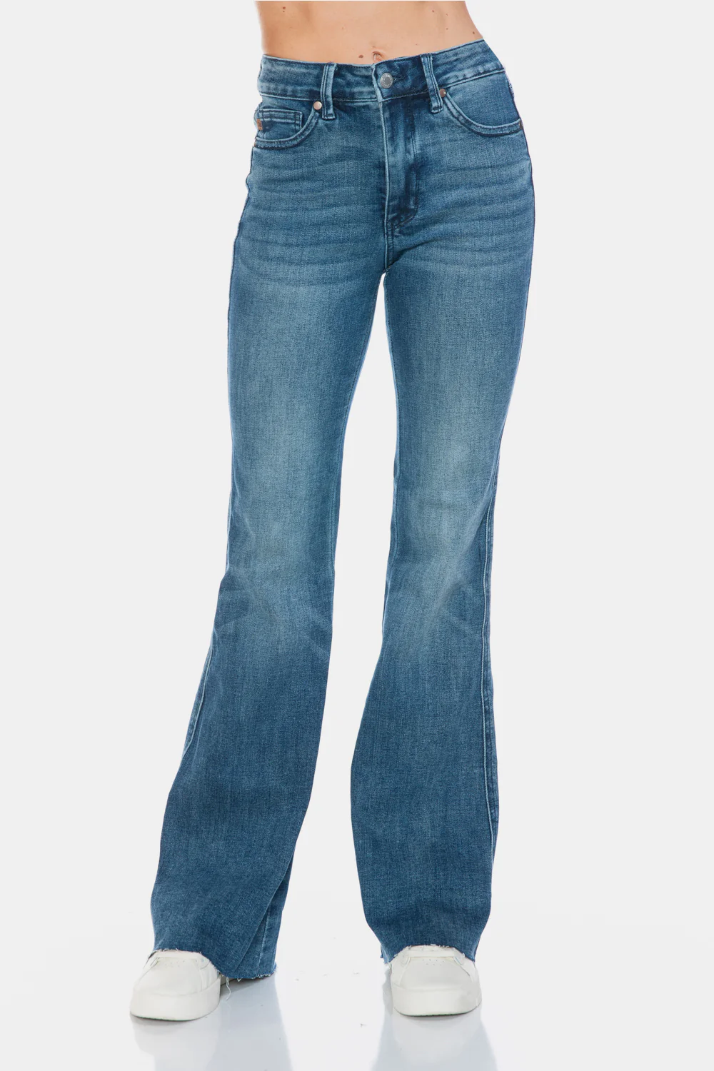 Blue Full Size Tummy Control Cut Hem Flare Jeans