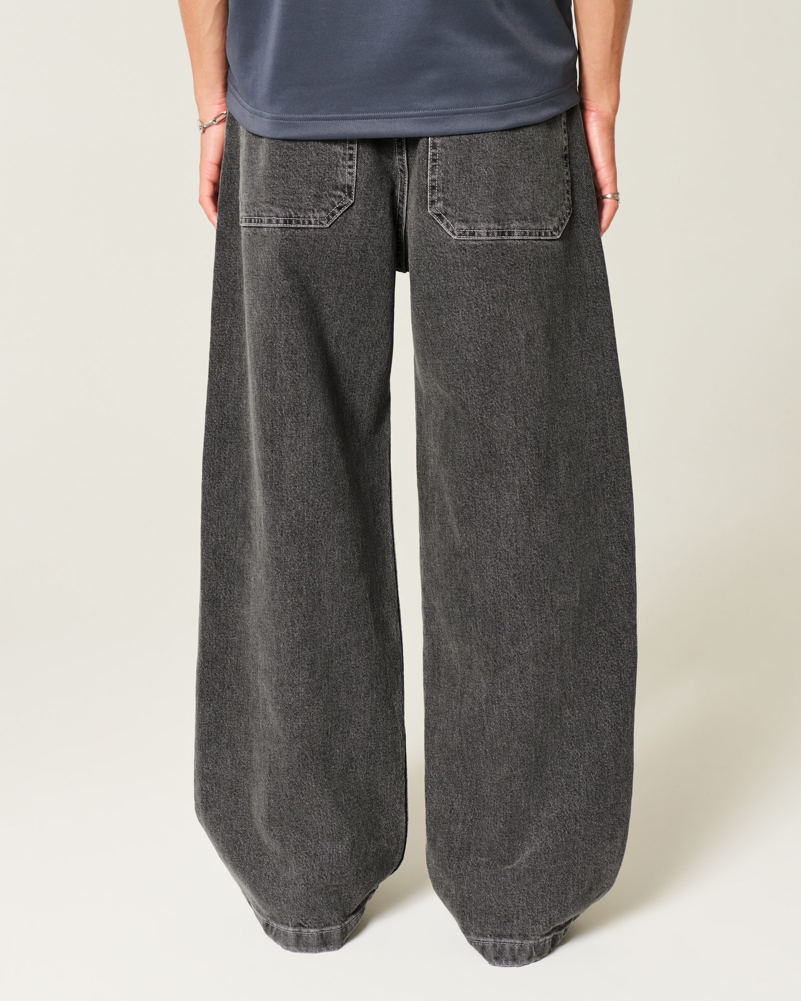 Dark Wash Logo Embroidery Super Baggy Jeans