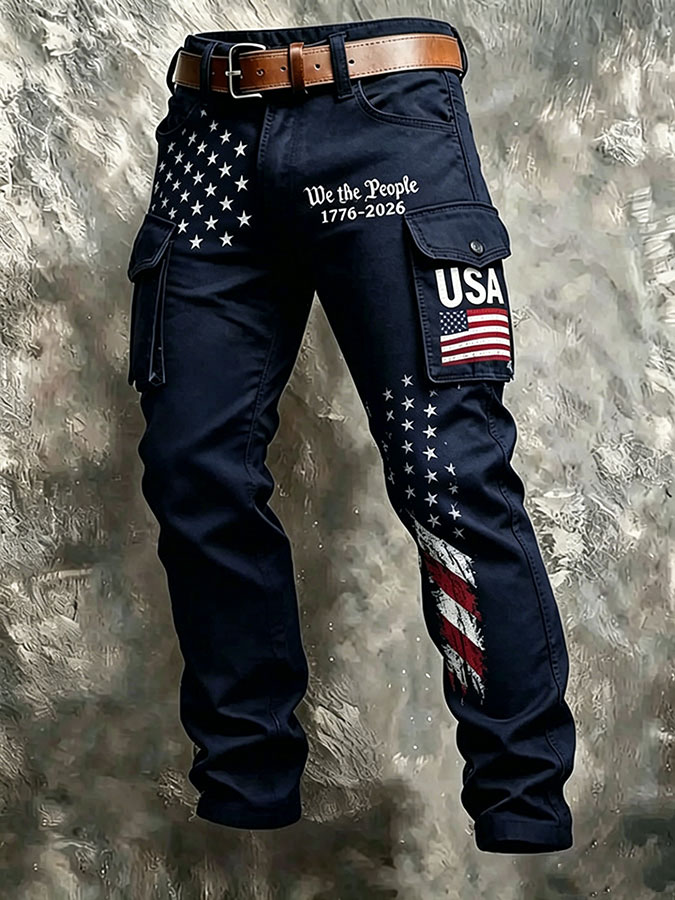 Men'S Casual American Flag Printed Workwear Pants