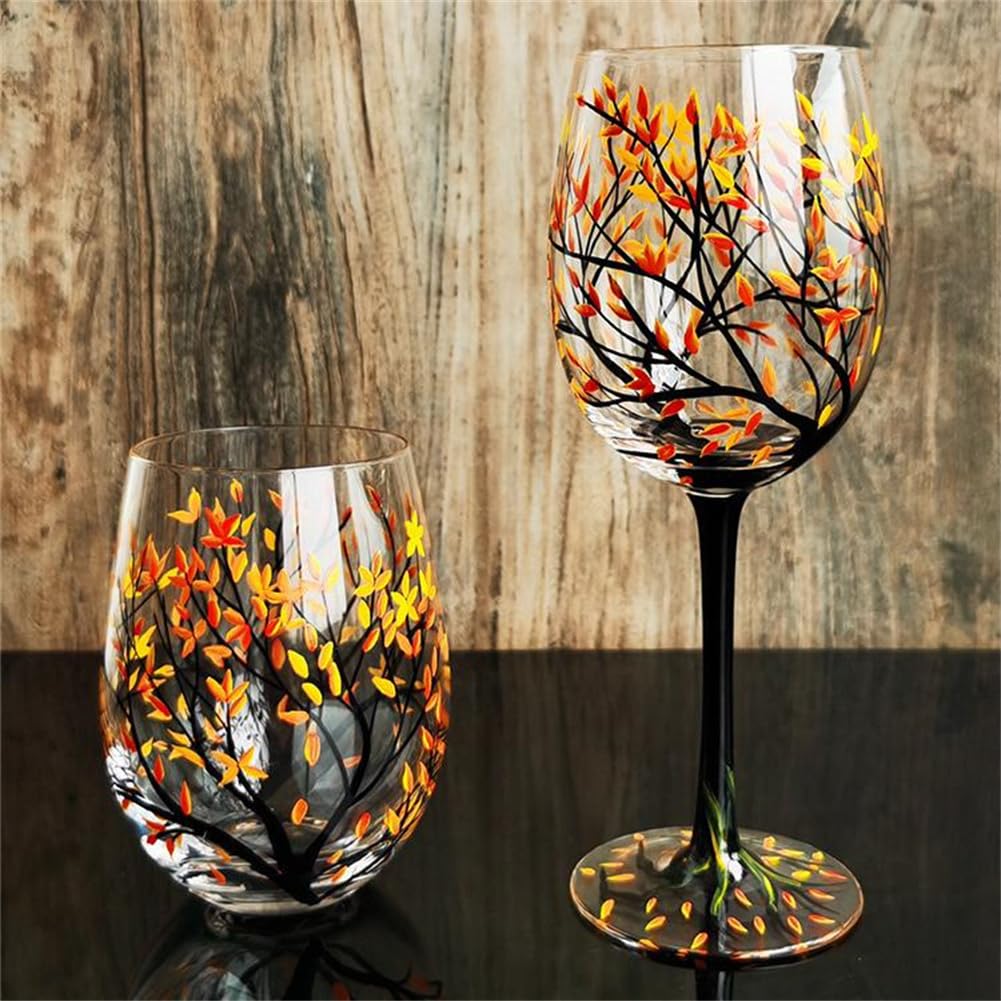 Hand Painted Art - Four Seasons Tree Wine Glasses