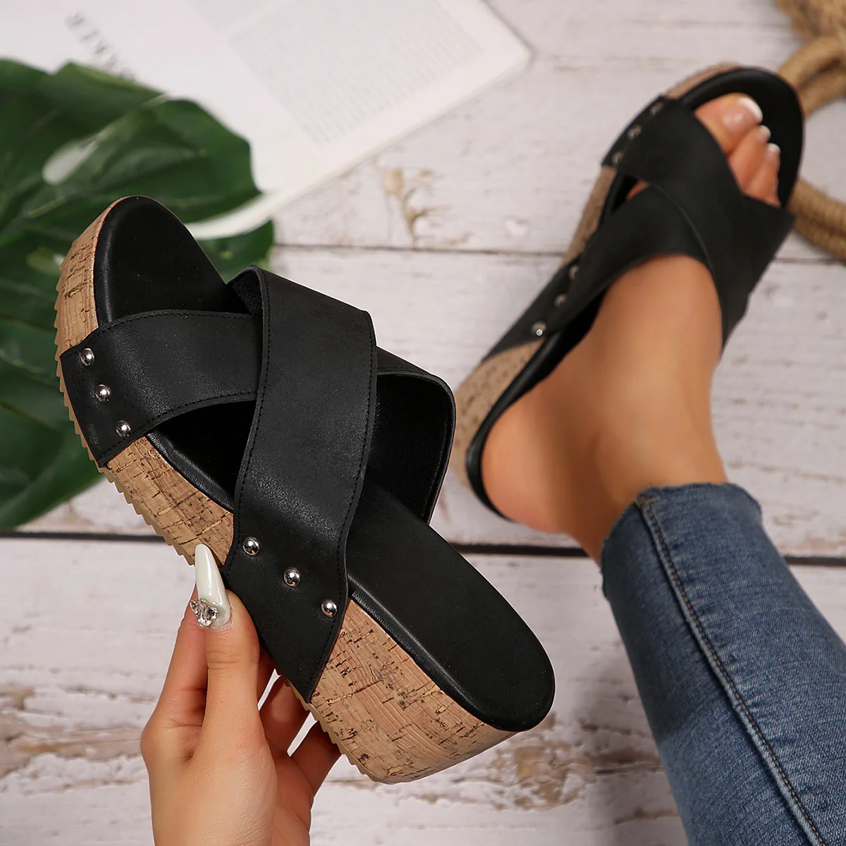 Open Toe Wedge Sandals (multiple color options)